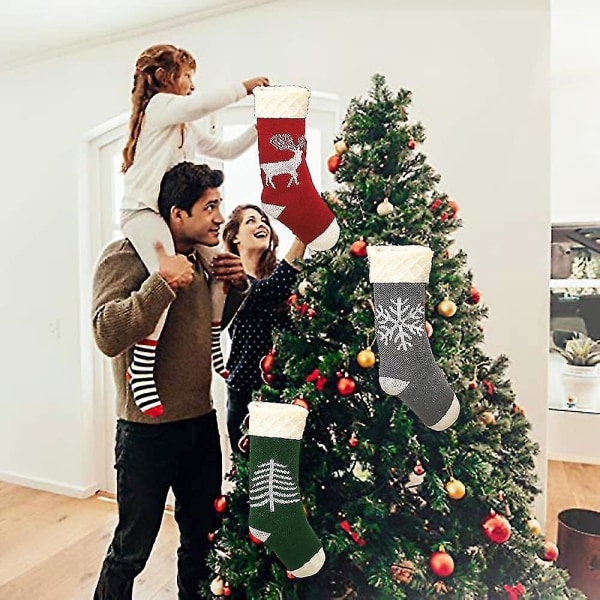 Julestrømper, 2-pak håndstrikket julefigur til indretning af familieferier red*gray