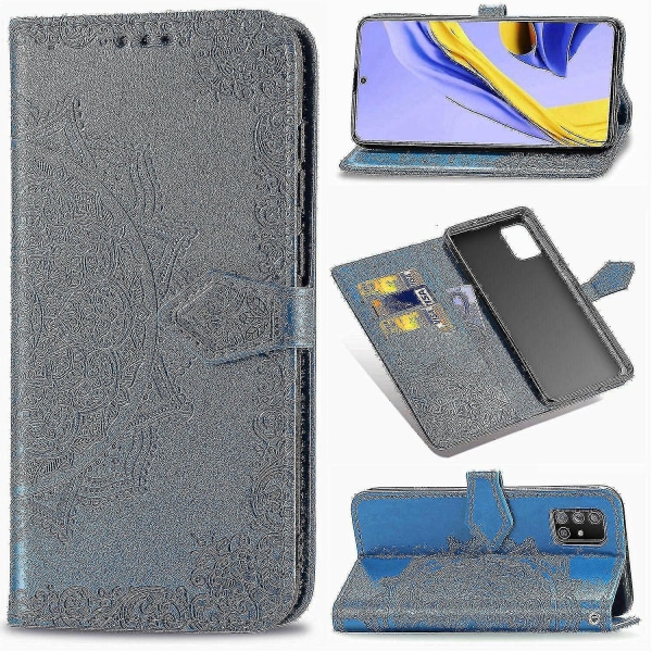 Samsung Galaxy A51 4g etui Læder tegnebogscover Emboss Mandala Magnetic Flip Protection Stødsikker - Blå