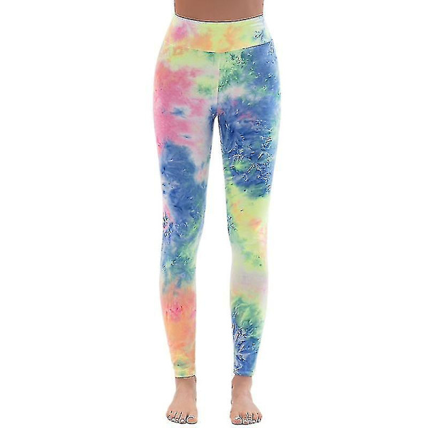 Fluoresoiva sininen tie-dye korkeavyötäröiset joogahousut - Koko M