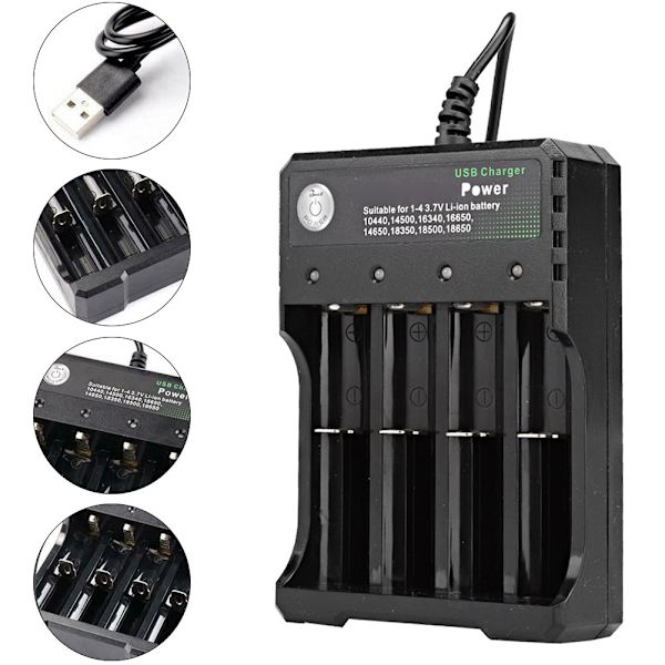 4-plasser Universal USB Smart Batterilader for 18650 oppladbart batteri