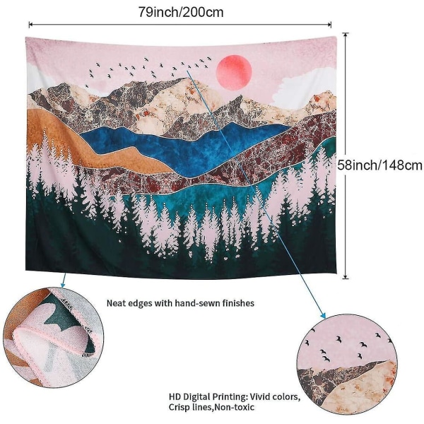 Sunset Wall Tapestry Forest Mountain Psykedeelinen luonto maisema Kodinsisustus 81