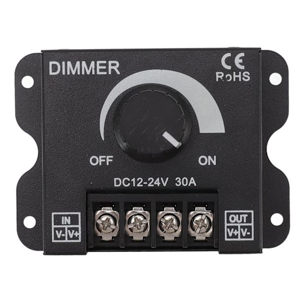 LED-Dimmer Enkanals PWM-belysning Trinløs Dimmerkontrol til 5050 3528 Enfarvede Lysstrimler DC 12V-24V 30A