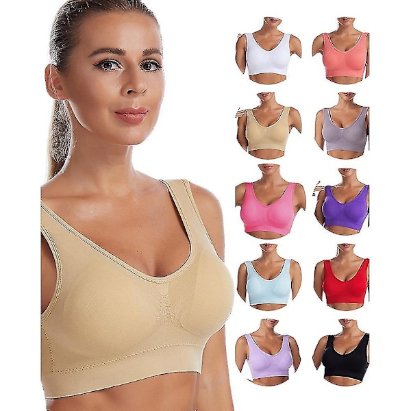 Støttende Sports-BH for Kvinner | Lett Støtte, Avtakbare Putene | Yoga Fitness Trening | Pustende Nylon Spandex | 10 Farger | S-4XL, Beige