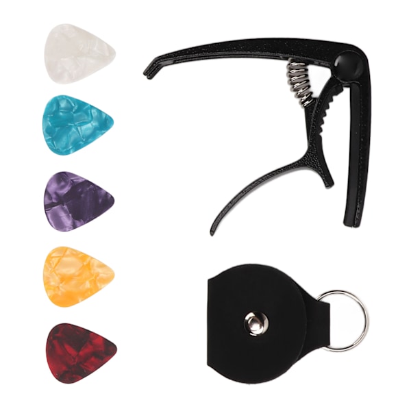 Gitarr Capo Stark fjäder Universal Metal Akustisk Elgitarr Ukulele Capo med 5 st Picks och förvaringsväska