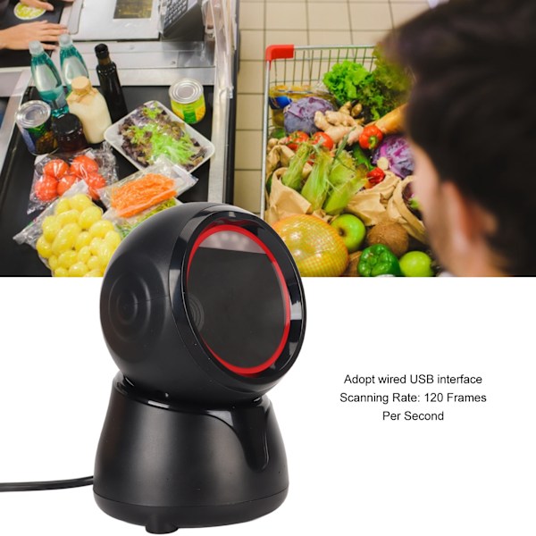 Skanner för streckkoder på skrivbordet med global slutare, LED-indikator, promptljud, stort fönster, för QR-koder, bank, butik