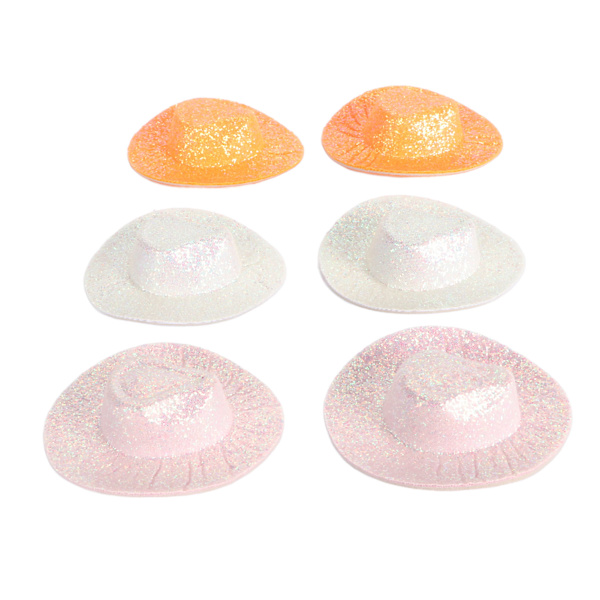 6 kpl Mini Western Cowboy Cowgirl Hat Glitter Miniatyyri söt nukkehattu Juhlamekko Hattu nukkekoti koristeluun