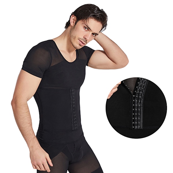Män Slimming Body Shaper Nylon Andas Bekväm Slimmer Kompressionsväst Topp Svart XL