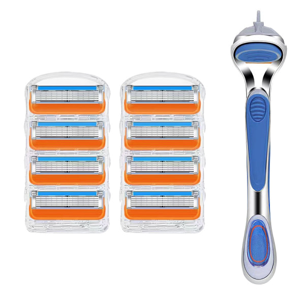 Pakke med 8 barbermaskiner til mænd med kompatibelt blad til Fusion 5 + Leveres med håndtag 8-pack