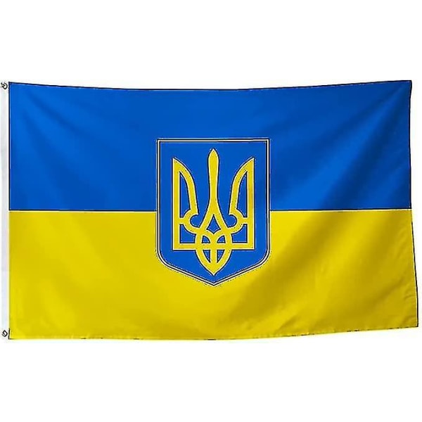 Ukraina Flag 3x5 Ft Levende Farge Premium Banner Lite og Stort Ukrainsk Flag Med Trident Dobbeltsømt Flag