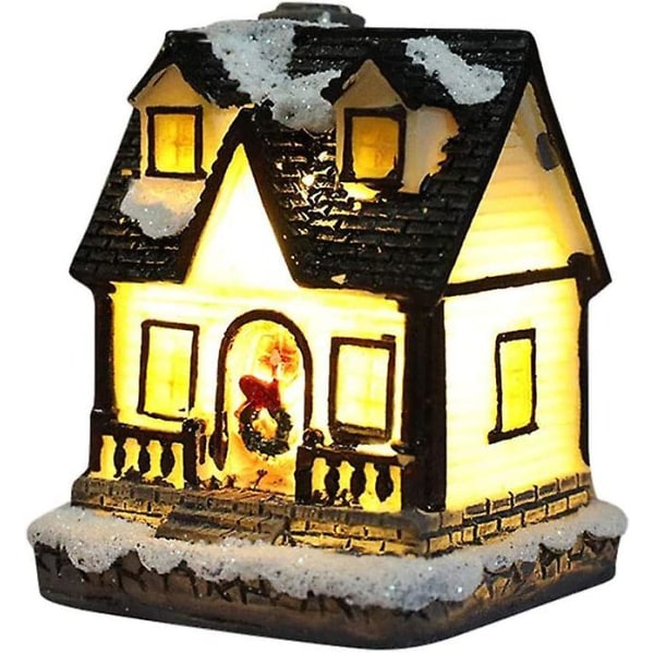 Resin Christmas Scene Village Houses Town With Warm Yellow Led Light Battery Operate Christmas Ornamnet