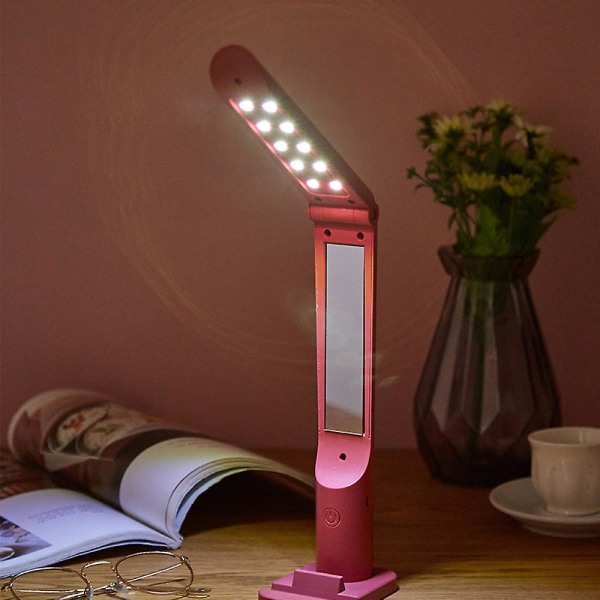 Kreativ sammenleggbar lesing Mobiltelefonholder Beauty Makeup Lampe Usb Ladelampe pink