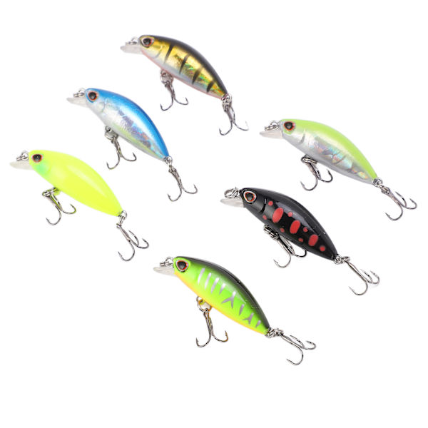 6st Artificiell Minnow fiskebete Långsamt sjunkande fiskedrag för bas sötvatten 6 färger 2g