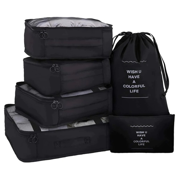 6 set Bagagepackningsorganisatörer Packkuber Set för resor, svart