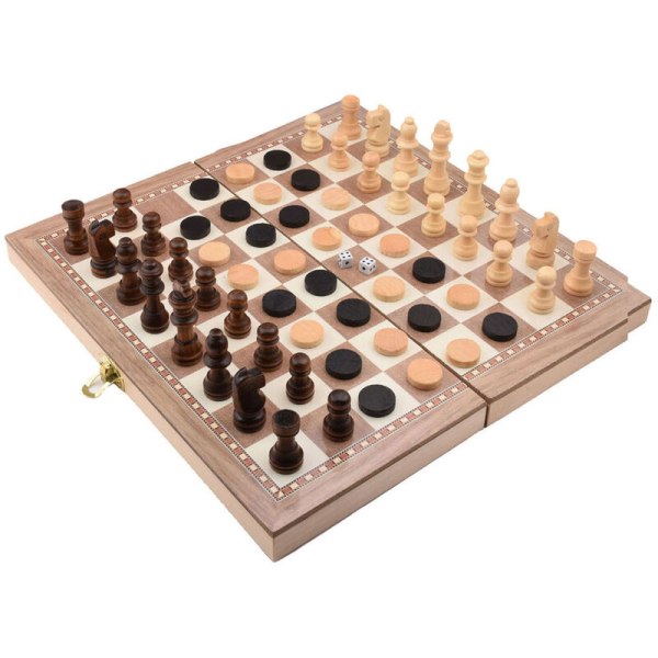 Tre-i-ett sammenleggbart tre sjakksett i massivt tre sjakk damsett Gomoku dress sjakksett, modell: flerfarget