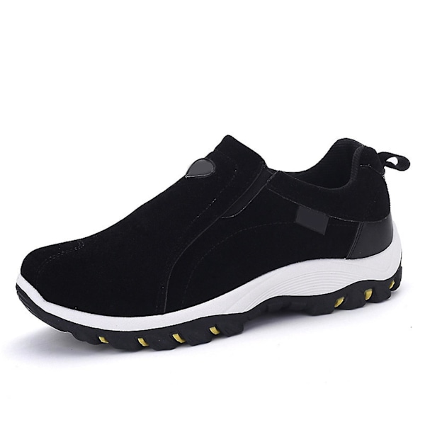 Breathable Black Men's Slip-on Walking Shoes with Anti-Slip Rubber Sole