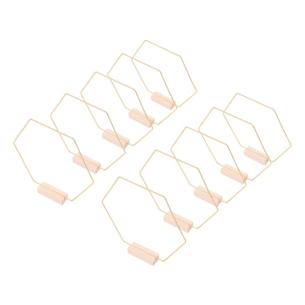 10 Set Skrivbords Blomsterbåge Hexagonal Metall DIY Bordskransring med Träbas för Bröllop Vardagsrum Guld