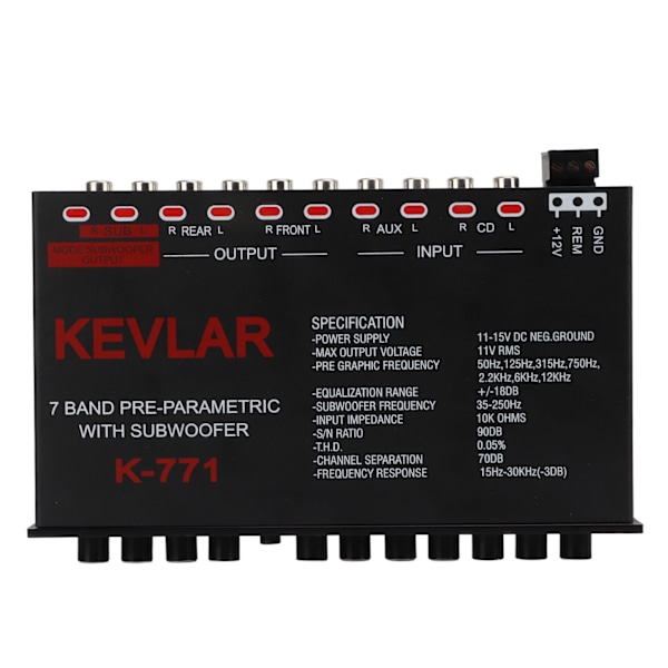 Bilstereo grafisk equalizer Universal lavpas 7-bånds variabel forstærkningsjustering High Level Input EQ til stereosystem