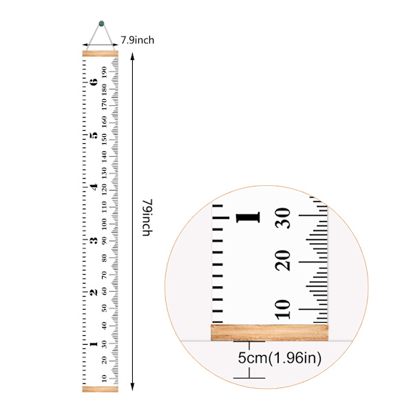 Tillväxtdiagram Hängande Grå 2 Skalor Exakt Lättläst Höjdlinjal för barn Badrumsvägg Fönster Hem