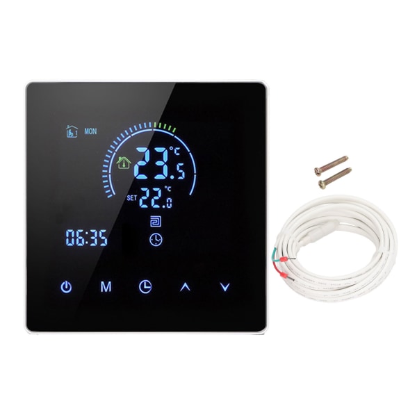 16A Digital Thermostat with LCD Display Programmable Thermostat Electric Heating Thermostat for Home Office Hotel AC 90V‑240V White Without WiFi