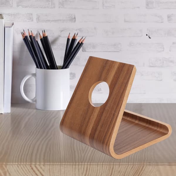 Trä Nötbrun Dubbla Sidor Desktop Tablet PC Mobiltelefon Stativ Stödfäste Kompatibel med ipad