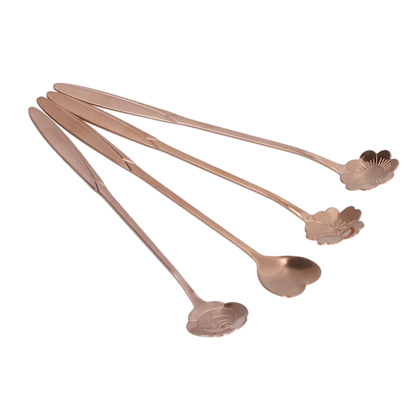 4 ST Blandningsskeer Blomst Hjerteformet Kaffe Ske Rostfrit Stål Dessert Scoop Iste Ske Rose Guld