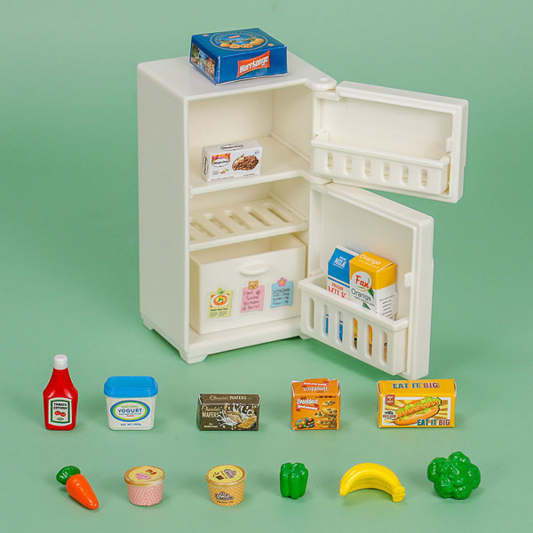 Dukkehusdekorasjonstilbehør Mini Dukkehus Frysermodell Simulering Kjøleskap Leke Ornamenter Late som lek Leke for barn