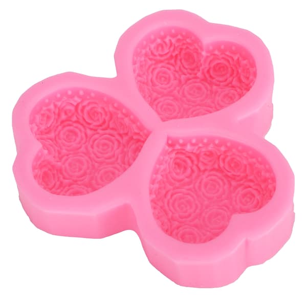 DIY Silikonform 3-hulrom Hjerteformet Roseblomst Sjokolade Fondant Såpe Aromaterapi Gips
