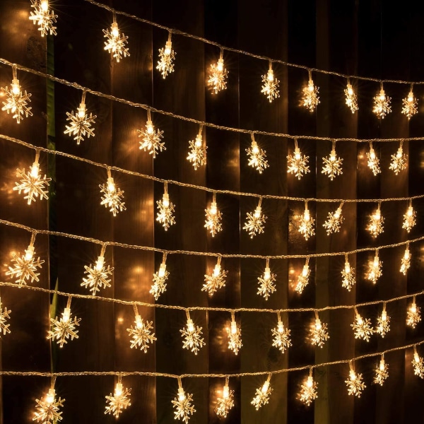40 Led 20ft julelys Snowflake String Lights Plug In Fairy Lights 8 Modes Vandtæt Udvidbar til Indendørs Udendørs Bryllup Fødselsdag Jul