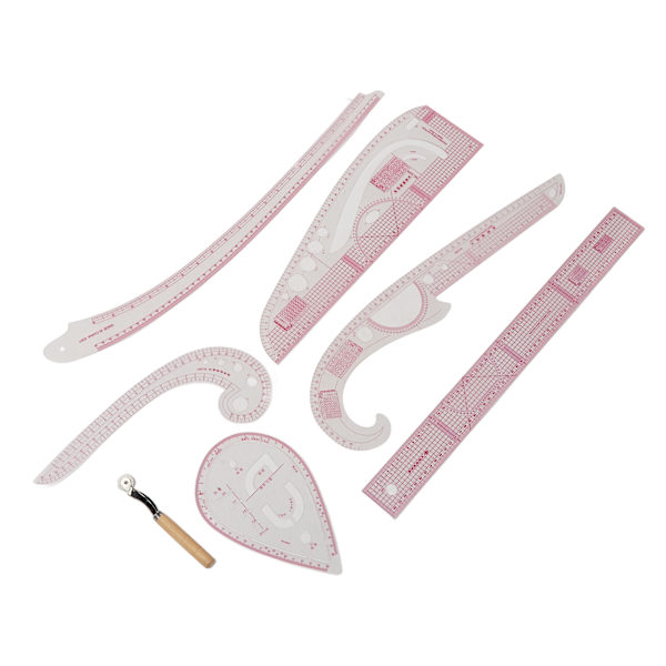 7st fransk kurvlinjal Transparent PVC CM MM Slitstark sömnadslinjal med hög noggrannhet för pysselhantverk