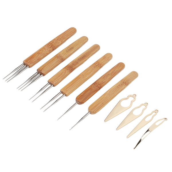10 st Dreadlocks Verktygsset Legering Bambu Virknål Dreadlocks Nålar Kit för hårstyling Guld