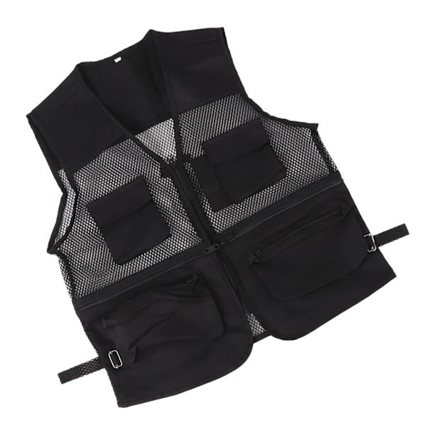 Militærvest Holdbar Åndbar Multi-lomme Mesh Fiskevinvest til Udendørsaktiviteter L Sort