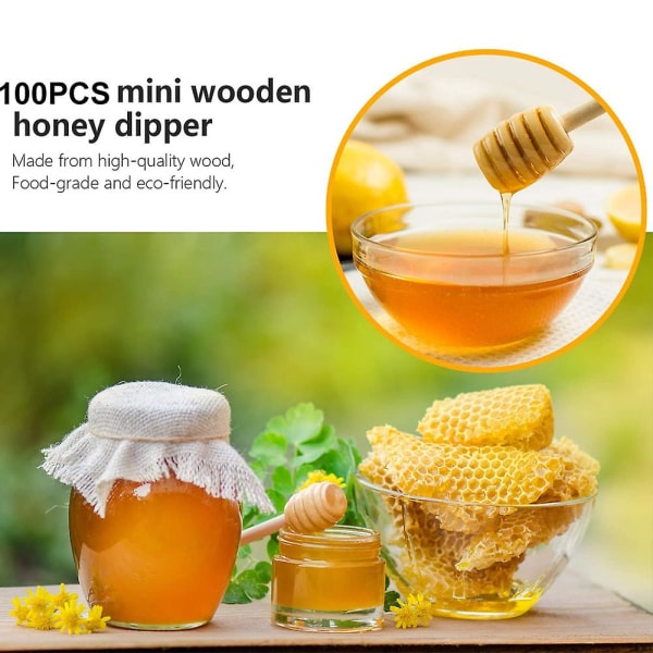 100 förpackning med mini 3-tums honungspinnar av trä, individuellt förpackade, server för honungsburk, droppa honung, bröllopsfester
