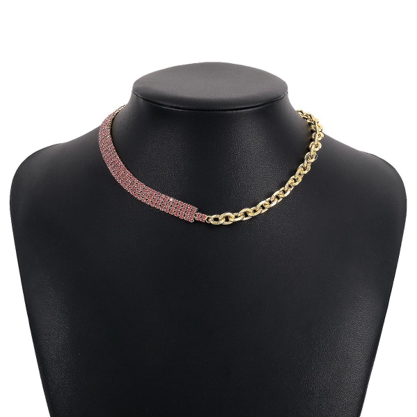 Overdrevet Claw Chain Rhinestone Enkelt kragehalskjede Gold+Pink