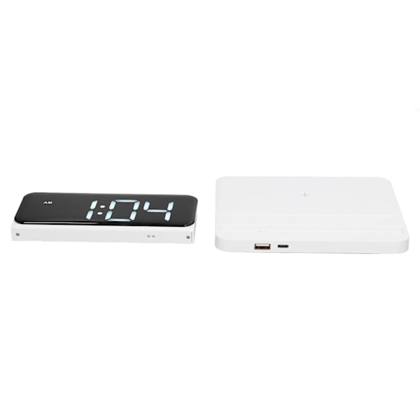 Väckarklocka Trådlös laddare Vit USB-utgångsgränssnitt Snabbladdning LED-display Justerbar volym Elektronisk utrustning