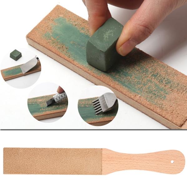 Lærstropp med trehåndtak Dobbeltsidig slipeverktøy for hjemmet 28 x 4 x 15,5 cm