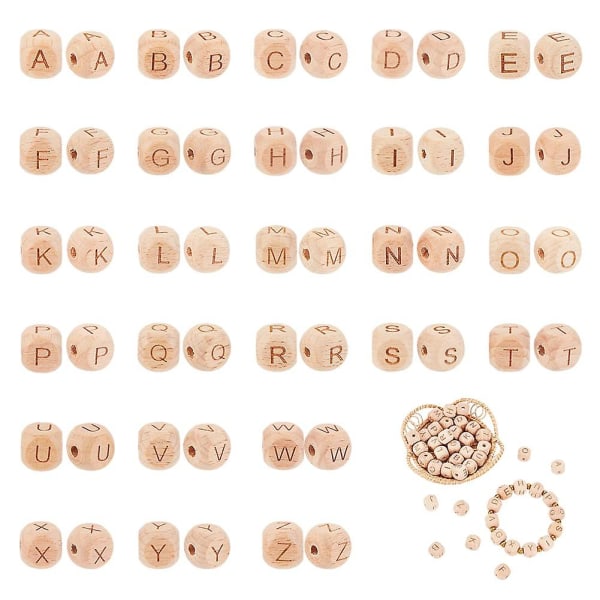 Alfabet Träpärlor Naturlig bok Fyrkantig träpärlor Bokstav med initialbokstav för smycken att göra självhantverk