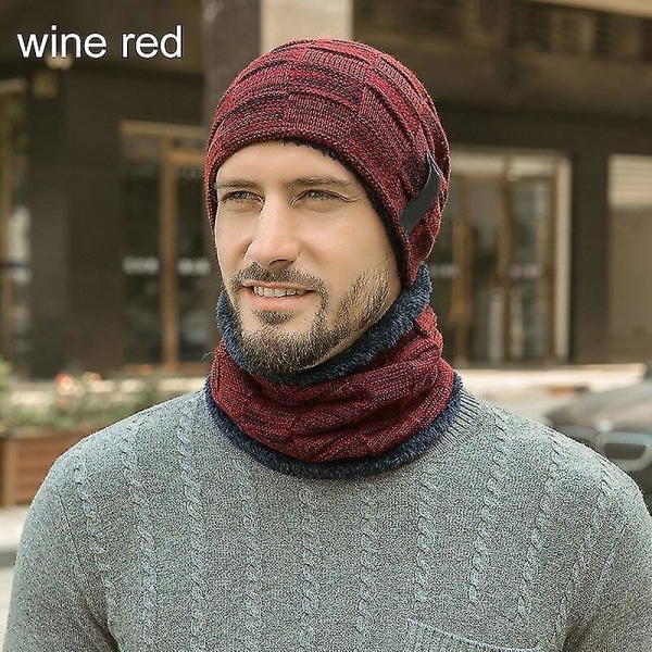 Mote vinterlue hals strikket skjerf lue strikket varme luer Balaclava vinterlue for menn og kvinner Strikket Skullies lue Wine Red