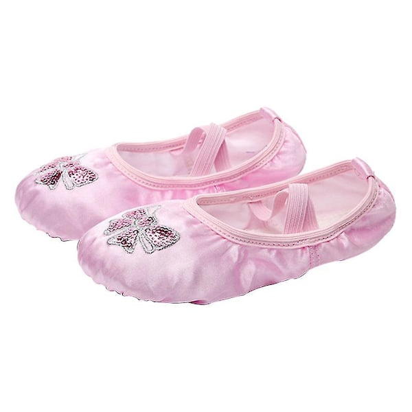 Embroidered Sequin Satin Ballet Practice Shoes for Girls - Size 33 (Pink)