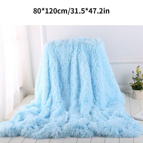 Lang plysjteppe ensfarget mykt lur sengeteppe sovepledd Aqua Blue