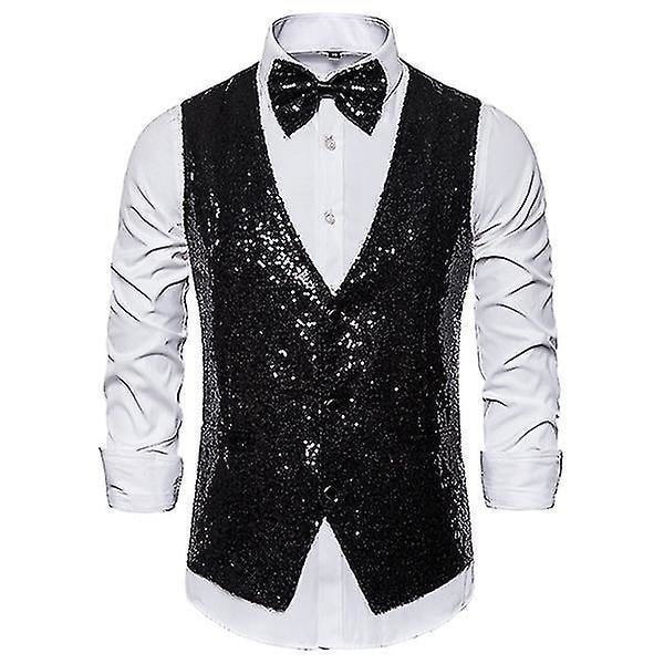 Glimtende Sequin V-Hals Festkjole Mænds 2XL Sort
