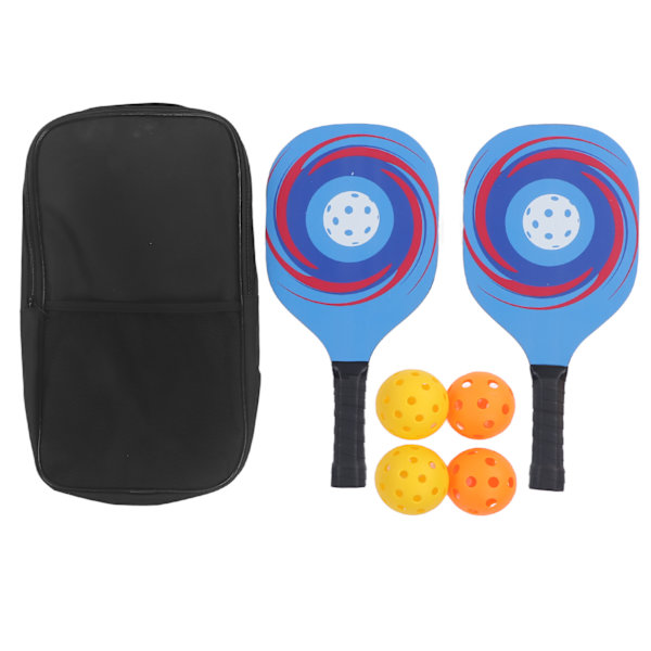 Pickleballpaddlar Set Lättvikts 2 st Trä Blå Pickleball Rackets med 4 Bollar och Bärväska