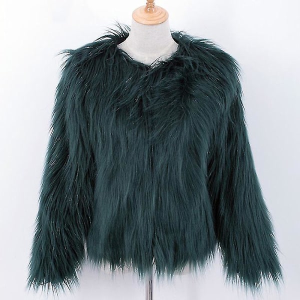 Lyxig mörkgrön jacka i fuskpäls för kvinnor (2XL)