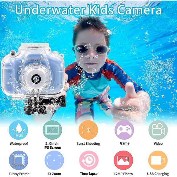 Barnkamera Undervattensvattentät digitalkamera för barn 2 tums Ips-skärm X200 Hd Barn video actionkamera för 3-10 år gammal flickor Pojkar Present