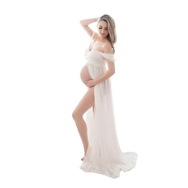 Kvinder off Shoulder Langærmet Graviditetskjole til fotografering Graviditetskjole til fotoshoot white S