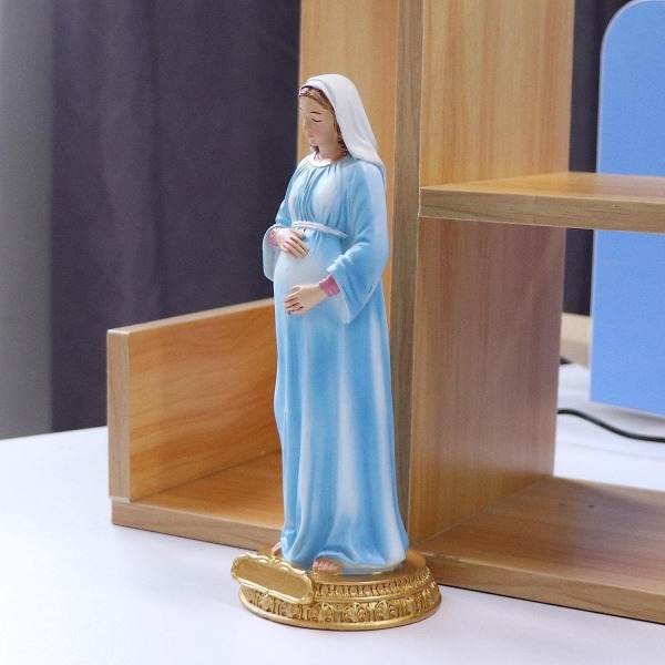 Gravid Jomfru Maria Statue Dekoration Guds Moder Håndlavet Religiøs No A