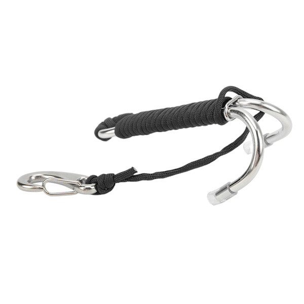 Dykkekroker i rustfritt stål Dobbel revkrok med spiralflettet lanyard for undervannsaktiviteter Dykkere Sikkerhet Svart