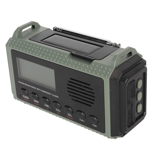 Nødradio FM AM SW WX 10000mAh Solcellelading Bærbar LCD Digital Display Håndsveiv Radio for utendørs bruk