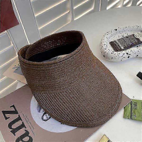 Solbeskyttelse med stor skygge, foldbar hat, sommerhat, solbeskyttelse, sommerhat, stråstrandhat (khaki) Coffee