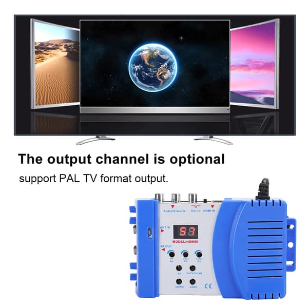 HDM69 Digital RF HDMI Modulator AV til RF Konverter VHF UHF PAL Standard Bærbar Modulator til EU 100‑240V
