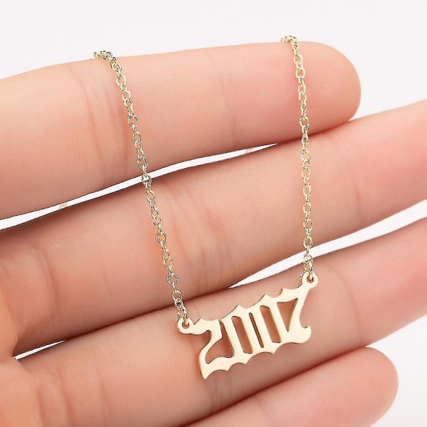 1980-2019 Fødselsår nummer Charm vedhæng rustfrit stål kæde halskæde smykker Golden 2001